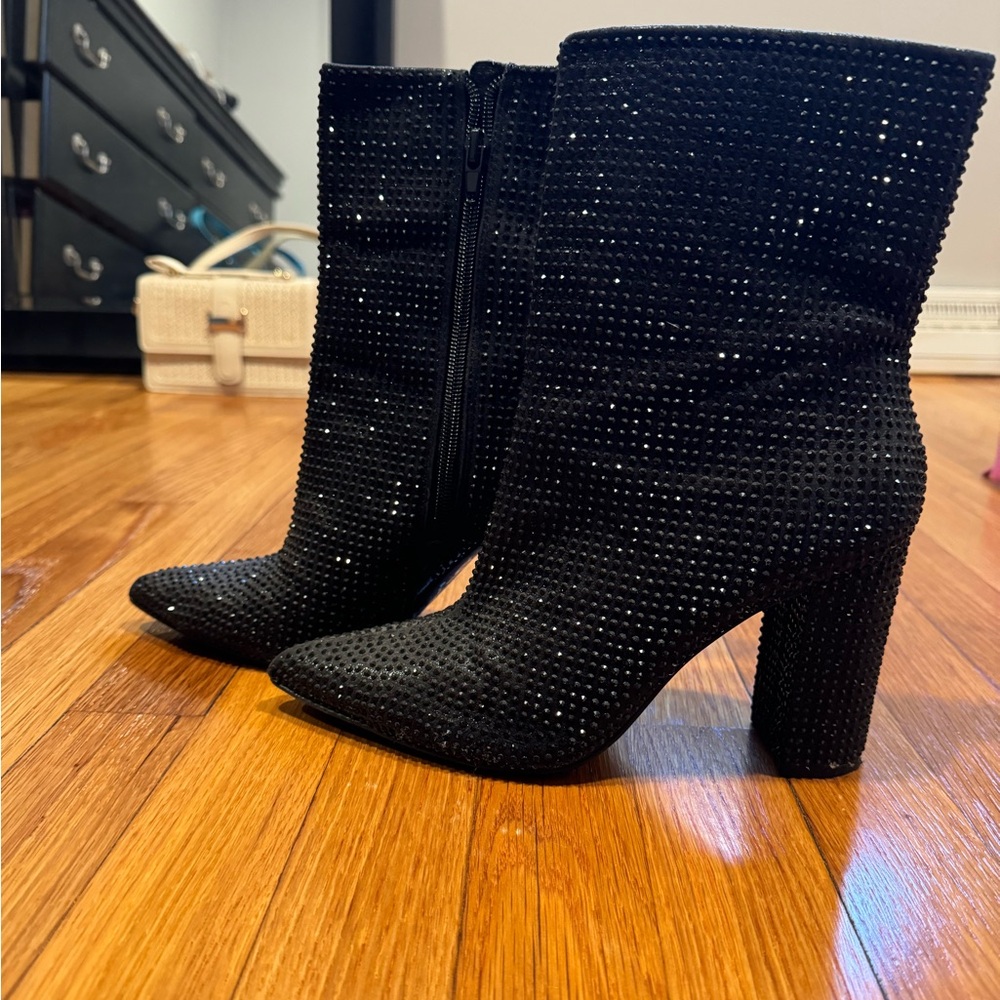 Black sequin/rhinestone booties